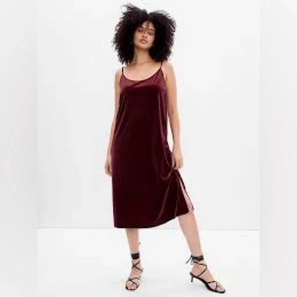 Gap Velvet Midi Cami Slip Dress Noir Red Size Small - Picture 1 of 9